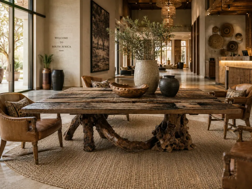Wild Heritage Dining Table in a hotel lobby setting